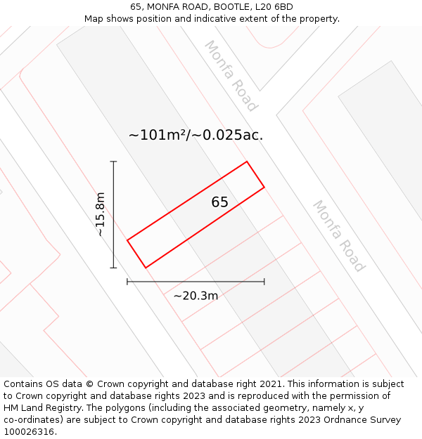 65, MONFA ROAD, BOOTLE, L20 6BD: Plot and title map