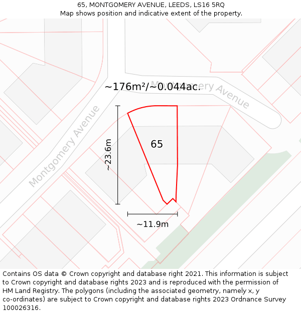 65, MONTGOMERY AVENUE, LEEDS, LS16 5RQ: Plot and title map