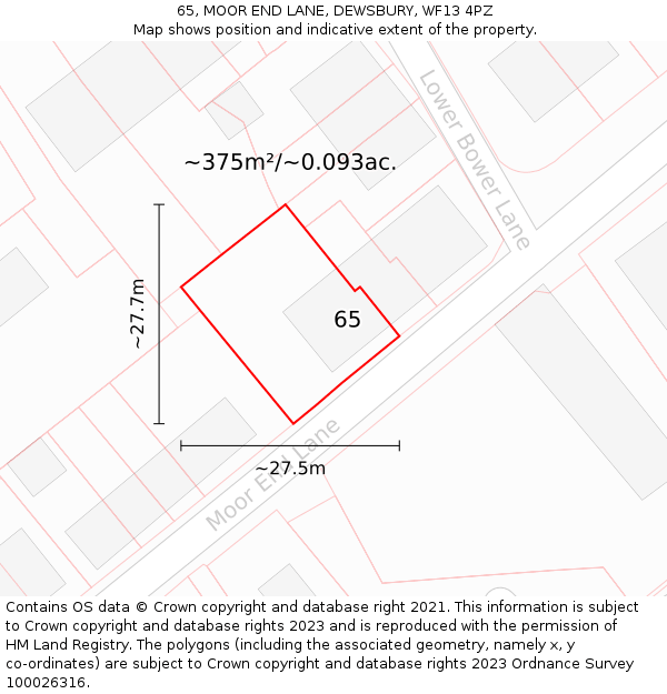 65, MOOR END LANE, DEWSBURY, WF13 4PZ: Plot and title map