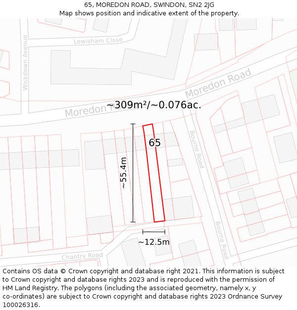65, MOREDON ROAD, SWINDON, SN2 2JG: Plot and title map