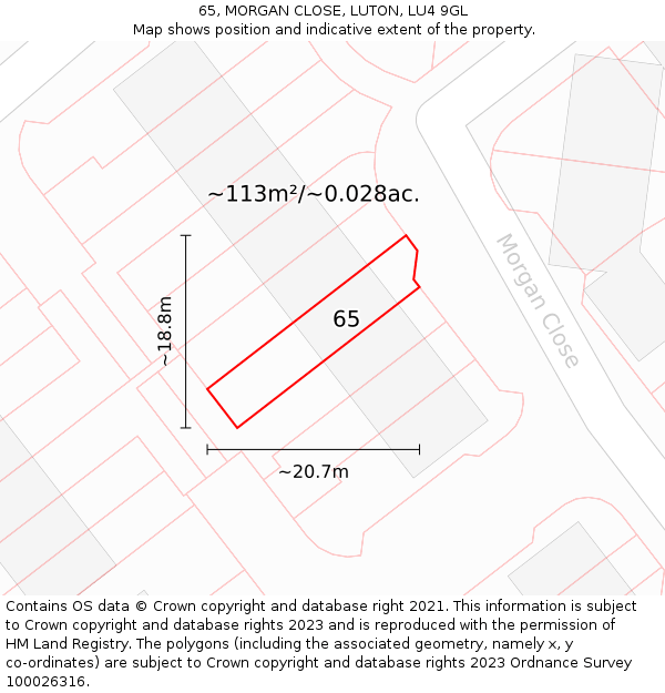 65, MORGAN CLOSE, LUTON, LU4 9GL: Plot and title map