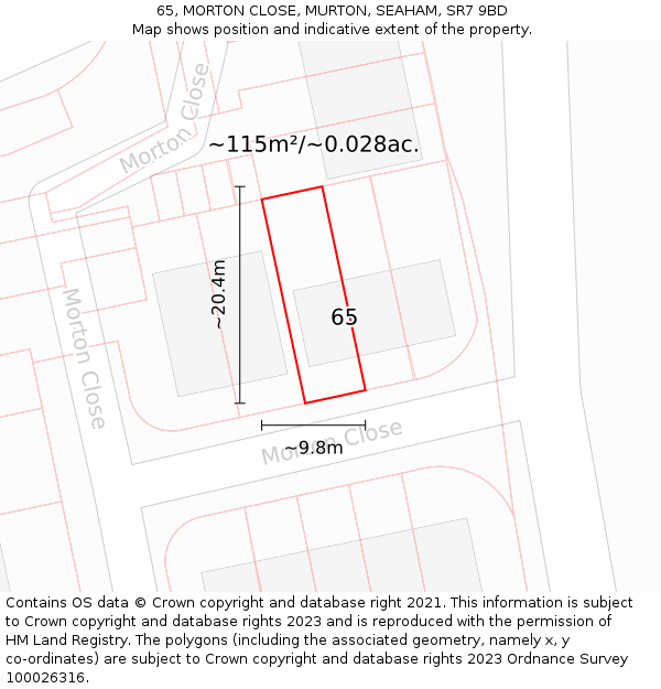 65, MORTON CLOSE, MURTON, SEAHAM, SR7 9BD: Plot and title map