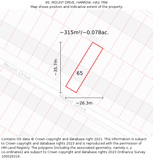 65, MOUNT DRIVE, HARROW, HA2 7RW: Plot and title map
