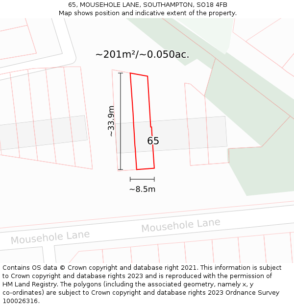 65, MOUSEHOLE LANE, SOUTHAMPTON, SO18 4FB: Plot and title map
