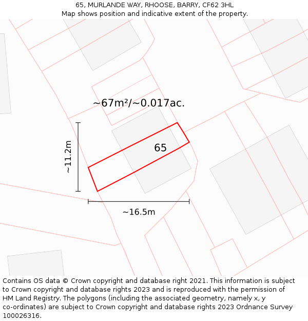65, MURLANDE WAY, RHOOSE, BARRY, CF62 3HL: Plot and title map