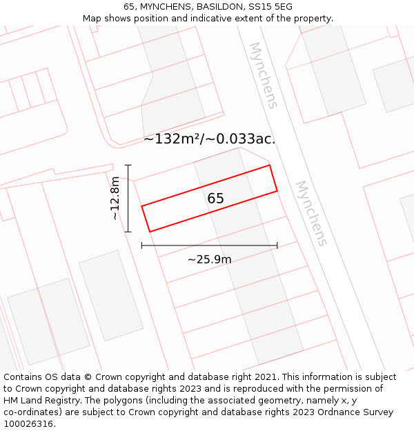 65, MYNCHENS, BASILDON, SS15 5EG: Plot and title map
