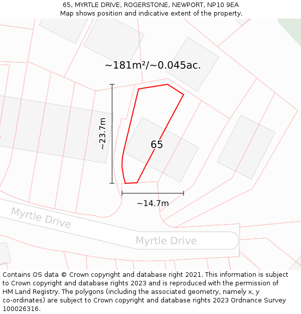 65, MYRTLE DRIVE, ROGERSTONE, NEWPORT, NP10 9EA: Plot and title map