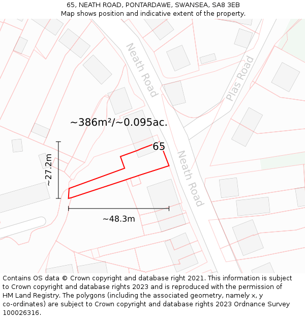 65, NEATH ROAD, PONTARDAWE, SWANSEA, SA8 3EB: Plot and title map