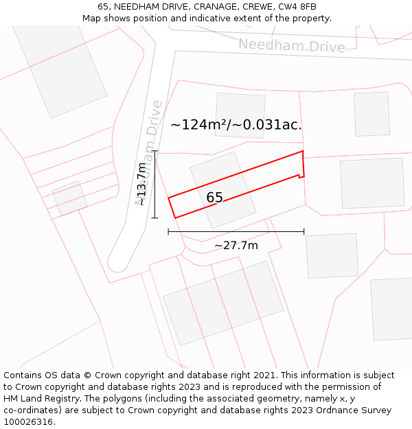 65, NEEDHAM DRIVE, CRANAGE, CREWE, CW4 8FB: Plot and title map