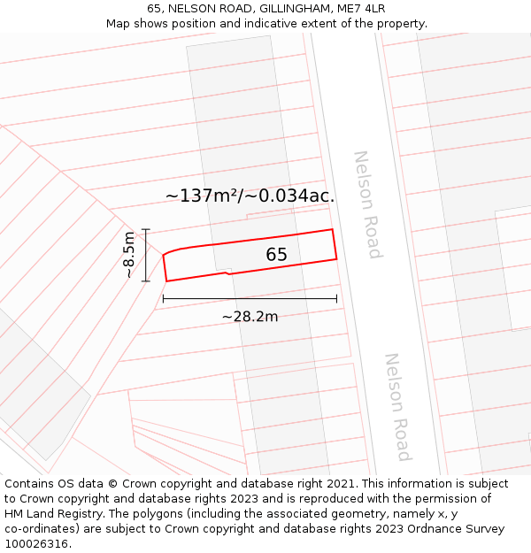 65, NELSON ROAD, GILLINGHAM, ME7 4LR: Plot and title map