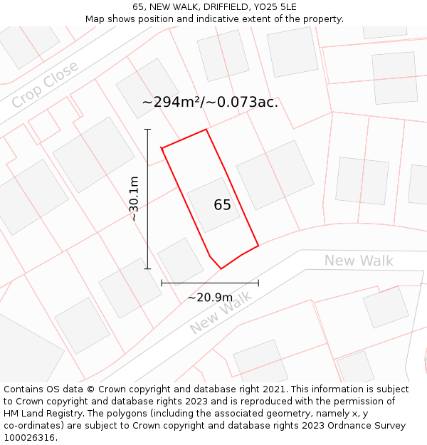 65, NEW WALK, DRIFFIELD, YO25 5LE: Plot and title map