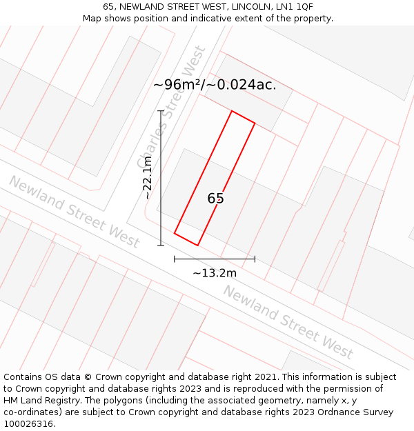 65, NEWLAND STREET WEST, LINCOLN, LN1 1QF: Plot and title map
