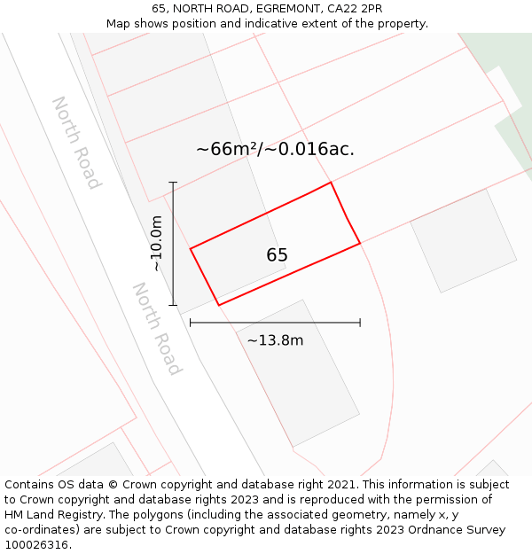 65, NORTH ROAD, EGREMONT, CA22 2PR: Plot and title map