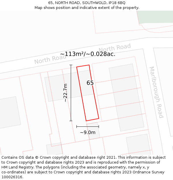 65, NORTH ROAD, SOUTHWOLD, IP18 6BQ: Plot and title map