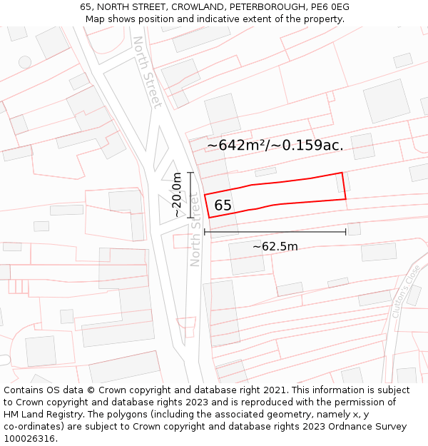 65, NORTH STREET, CROWLAND, PETERBOROUGH, PE6 0EG: Plot and title map