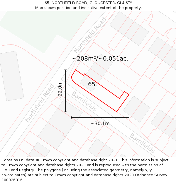 65, NORTHFIELD ROAD, GLOUCESTER, GL4 6TY: Plot and title map
