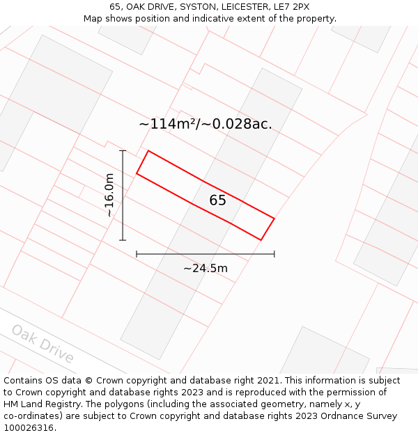 65, OAK DRIVE, SYSTON, LEICESTER, LE7 2PX: Plot and title map