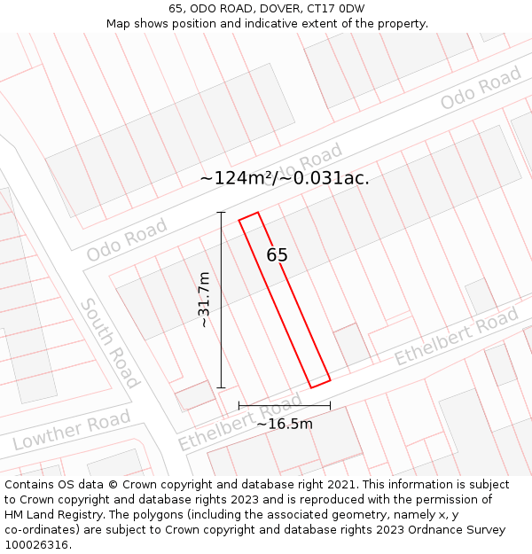 65, ODO ROAD, DOVER, CT17 0DW: Plot and title map