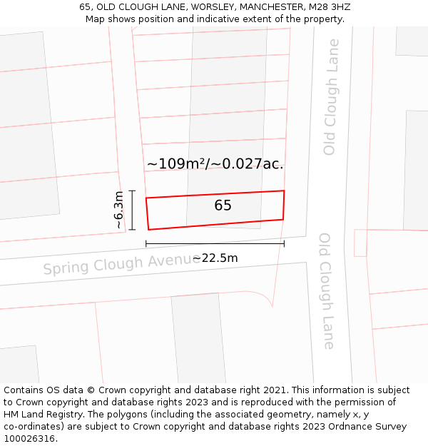 65, OLD CLOUGH LANE, WORSLEY, MANCHESTER, M28 3HZ: Plot and title map