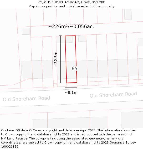65, OLD SHOREHAM ROAD, HOVE, BN3 7BE: Plot and title map