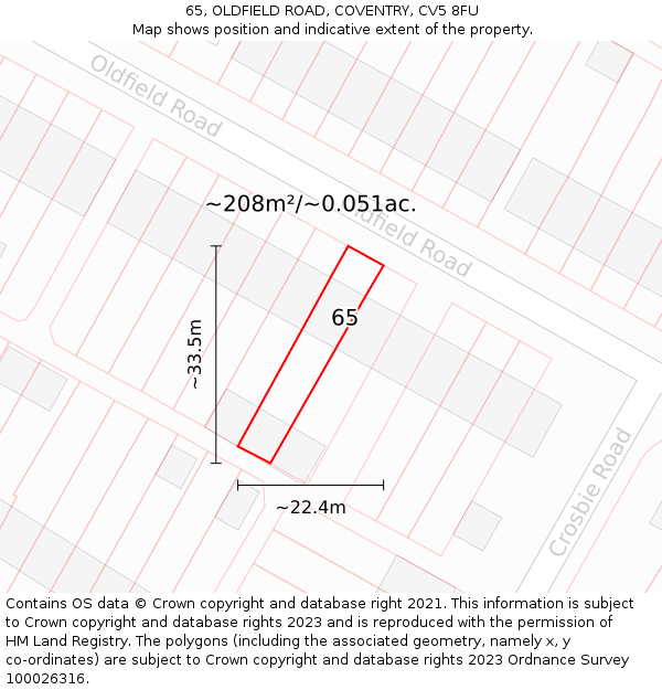 65, OLDFIELD ROAD, COVENTRY, CV5 8FU: Plot and title map