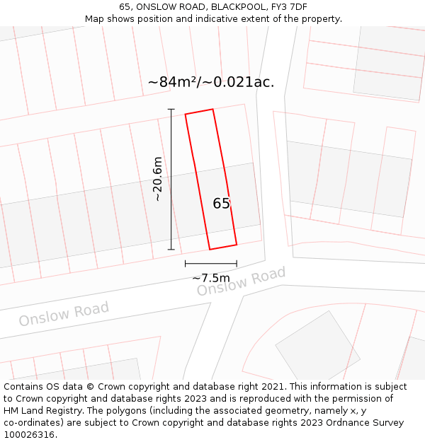 65, ONSLOW ROAD, BLACKPOOL, FY3 7DF: Plot and title map