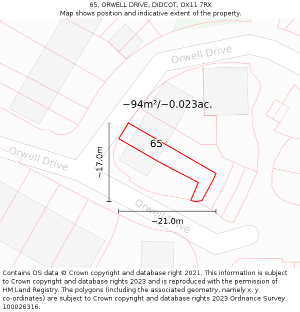 65, ORWELL DRIVE, DIDCOT, OX11 7RX: Plot and title map