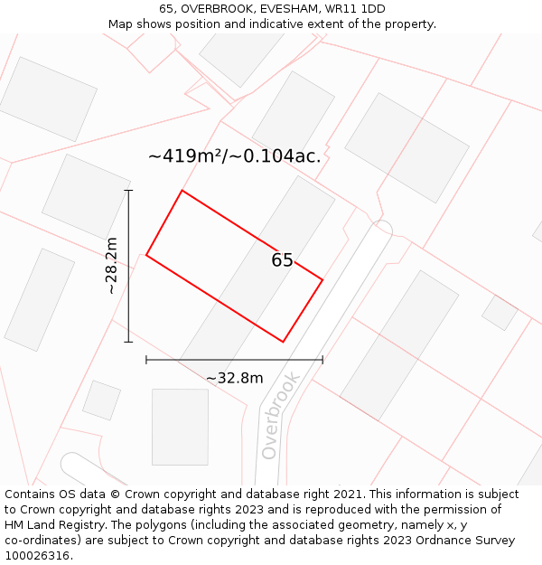 65, OVERBROOK, EVESHAM, WR11 1DD: Plot and title map