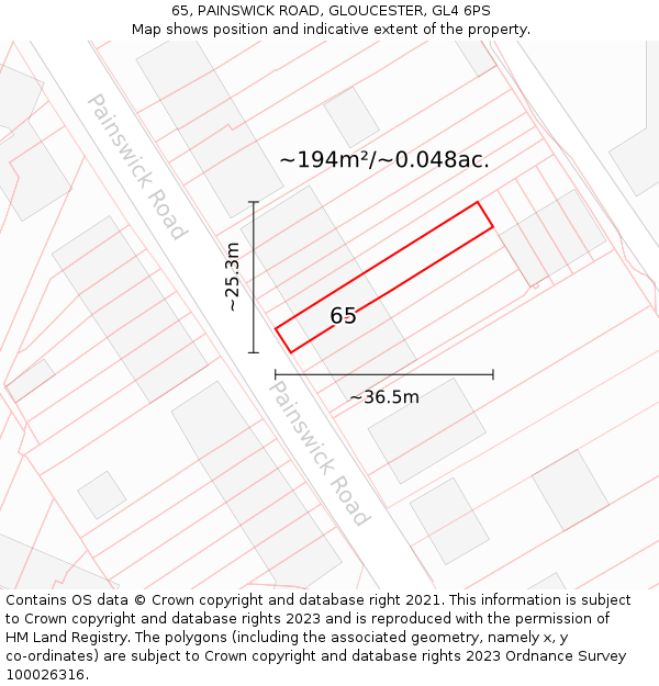 65, PAINSWICK ROAD, GLOUCESTER, GL4 6PS: Plot and title map
