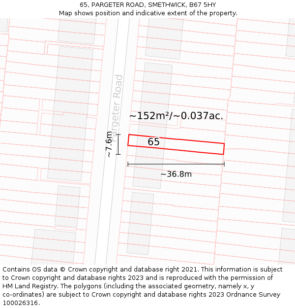 65, PARGETER ROAD, SMETHWICK, B67 5HY: Plot and title map