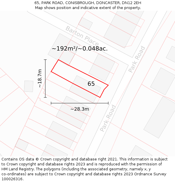 65, PARK ROAD, CONISBROUGH, DONCASTER, DN12 2EH: Plot and title map