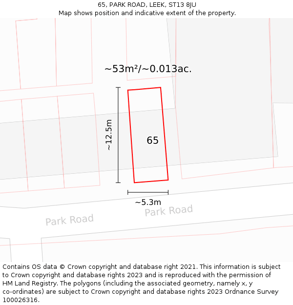 65, PARK ROAD, LEEK, ST13 8JU: Plot and title map