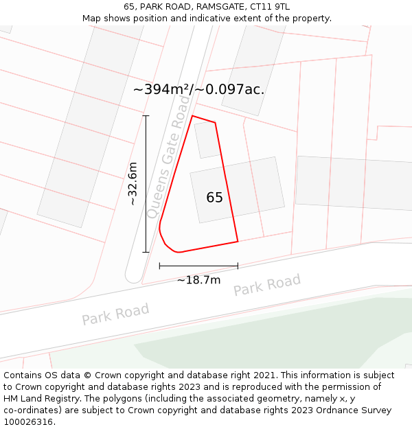 65, PARK ROAD, RAMSGATE, CT11 9TL: Plot and title map