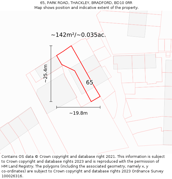 65, PARK ROAD, THACKLEY, BRADFORD, BD10 0RR: Plot and title map