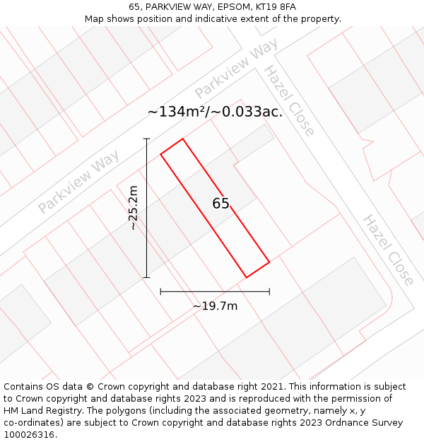 65, PARKVIEW WAY, EPSOM, KT19 8FA: Plot and title map
