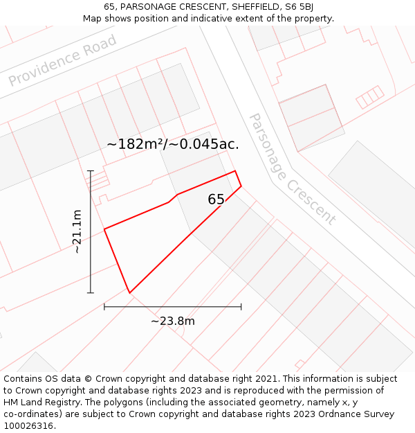 65, PARSONAGE CRESCENT, SHEFFIELD, S6 5BJ: Plot and title map