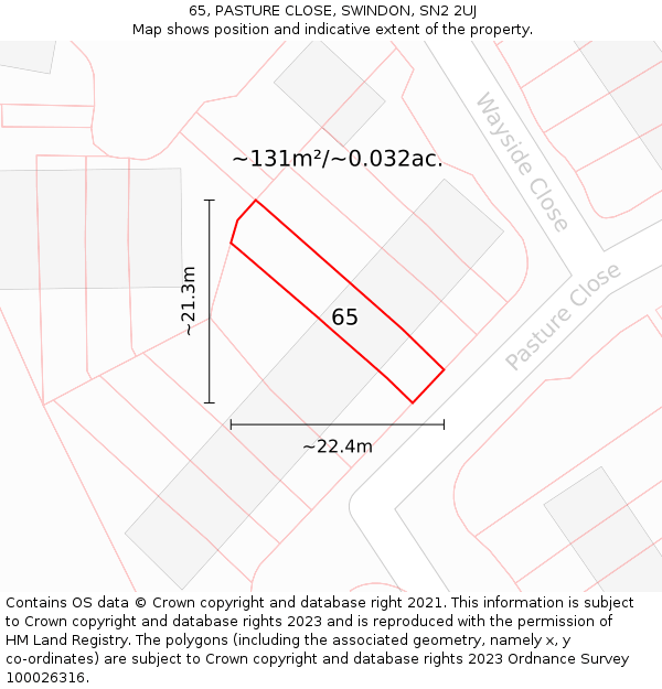 65, PASTURE CLOSE, SWINDON, SN2 2UJ: Plot and title map