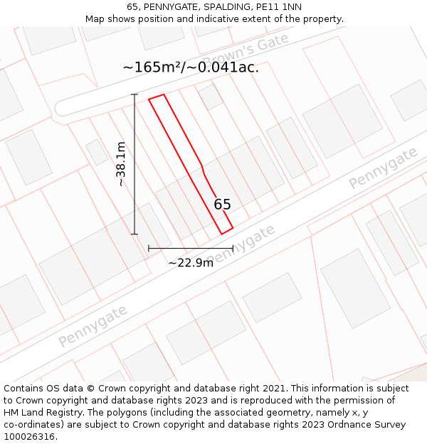 65, PENNYGATE, SPALDING, PE11 1NN: Plot and title map
