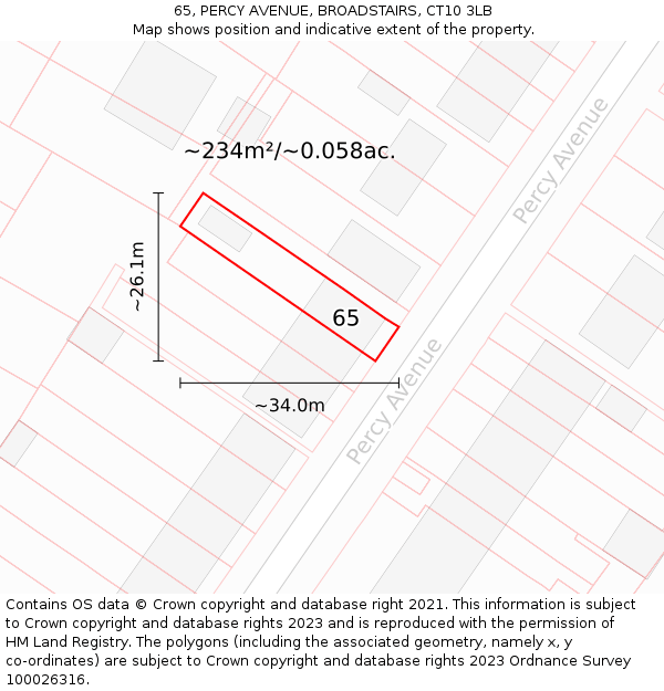 65, PERCY AVENUE, BROADSTAIRS, CT10 3LB: Plot and title map