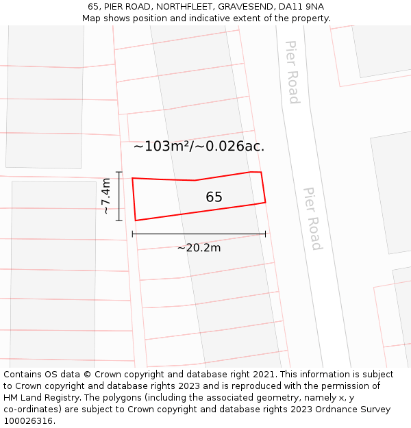 65, PIER ROAD, NORTHFLEET, GRAVESEND, DA11 9NA: Plot and title map
