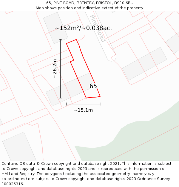 65, PINE ROAD, BRENTRY, BRISTOL, BS10 6RU: Plot and title map