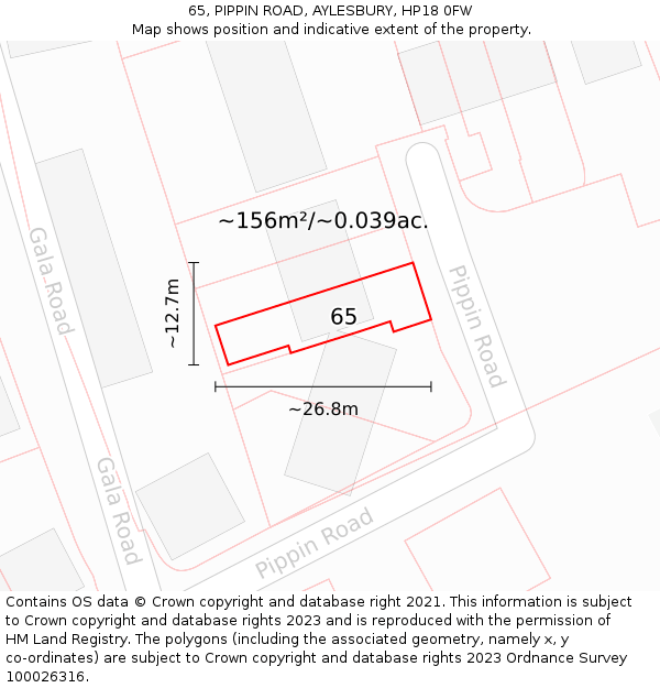 65, PIPPIN ROAD, AYLESBURY, HP18 0FW: Plot and title map