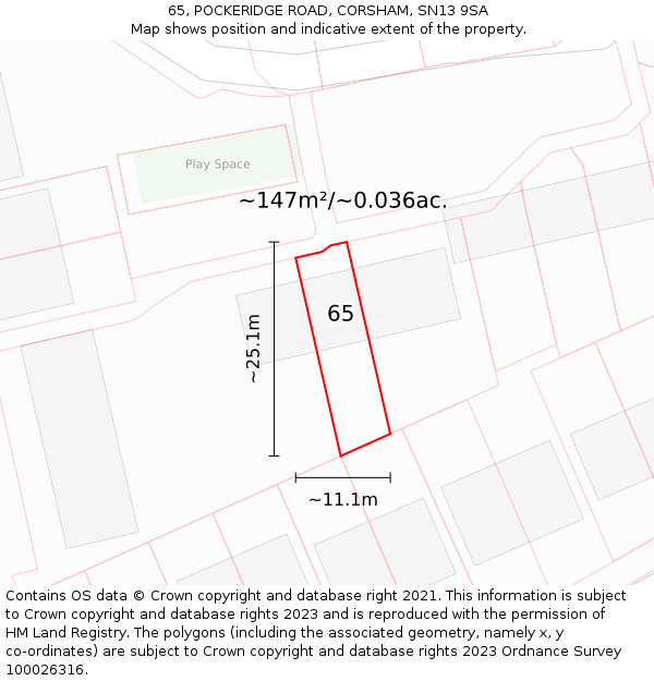 65, POCKERIDGE ROAD, CORSHAM, SN13 9SA: Plot and title map