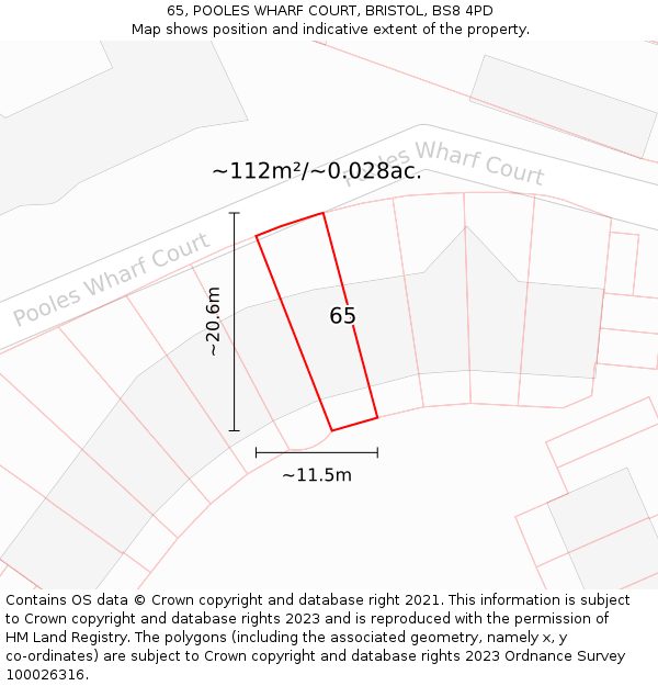 65, POOLES WHARF COURT, BRISTOL, BS8 4PD: Plot and title map