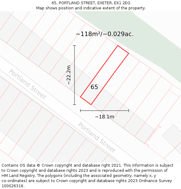 65, PORTLAND STREET, EXETER, EX1 2EG: Plot and title map