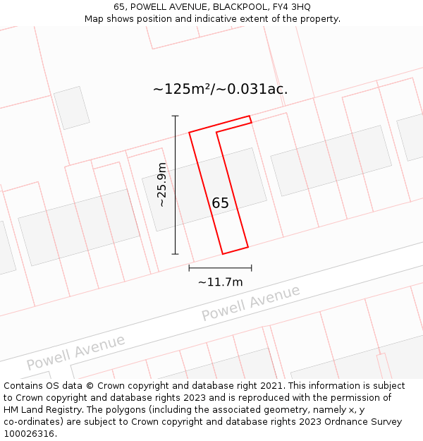 65, POWELL AVENUE, BLACKPOOL, FY4 3HQ: Plot and title map