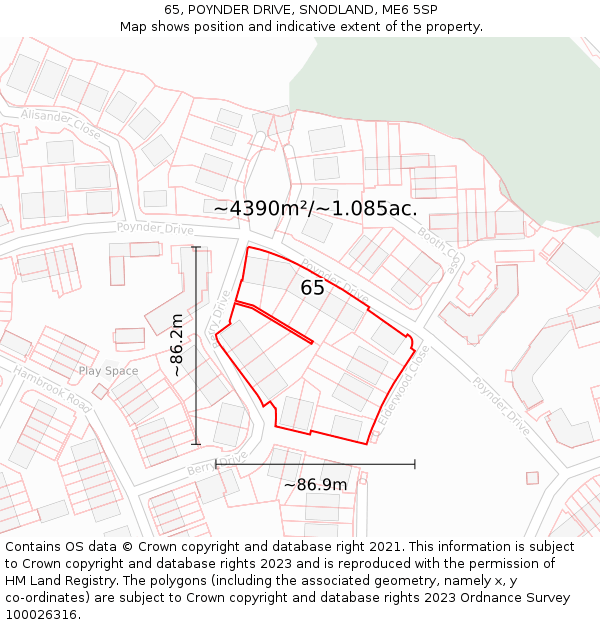 65, POYNDER DRIVE, SNODLAND, ME6 5SP: Plot and title map
