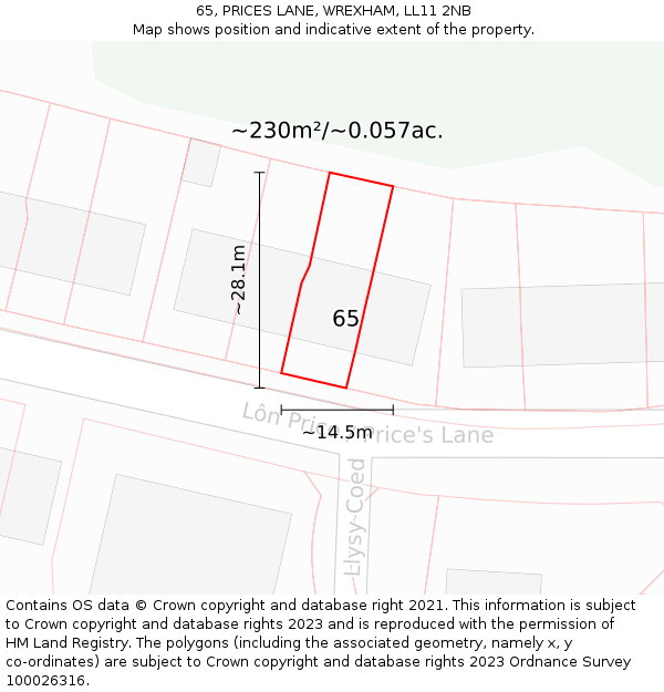 65, PRICES LANE, WREXHAM, LL11 2NB: Plot and title map