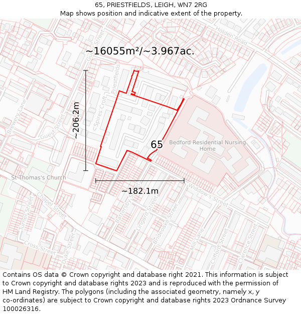 65, PRIESTFIELDS, LEIGH, WN7 2RG: Plot and title map