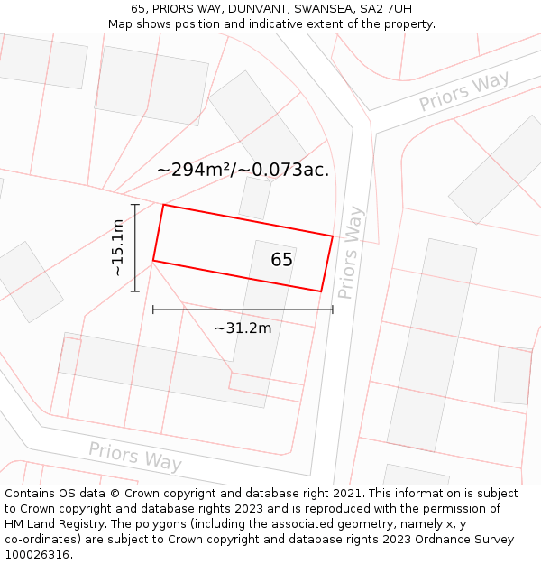 65, PRIORS WAY, DUNVANT, SWANSEA, SA2 7UH: Plot and title map
